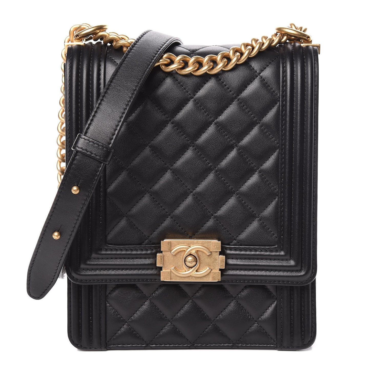 Calfskin Quilted North South Boy Flap Black