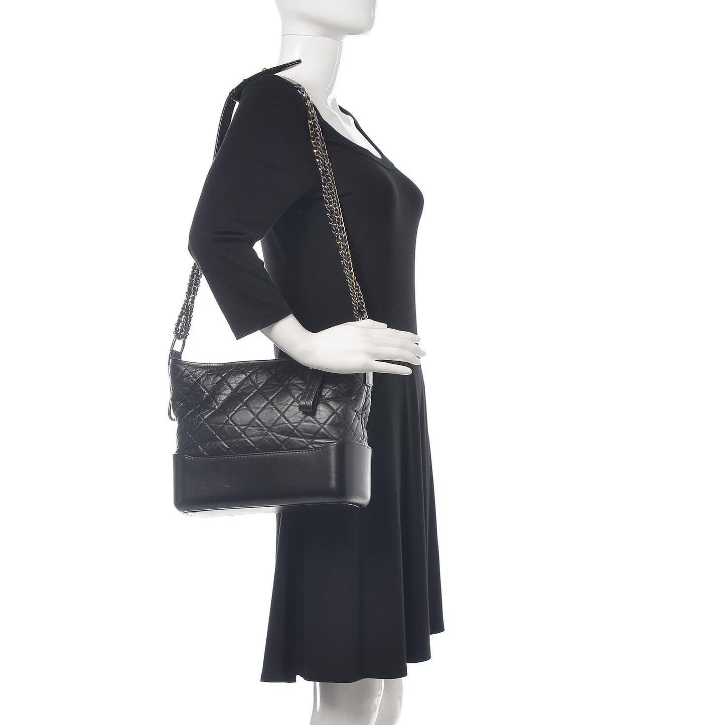 Aged Calfskin Quilted Medium Gabrielle Hobo Black