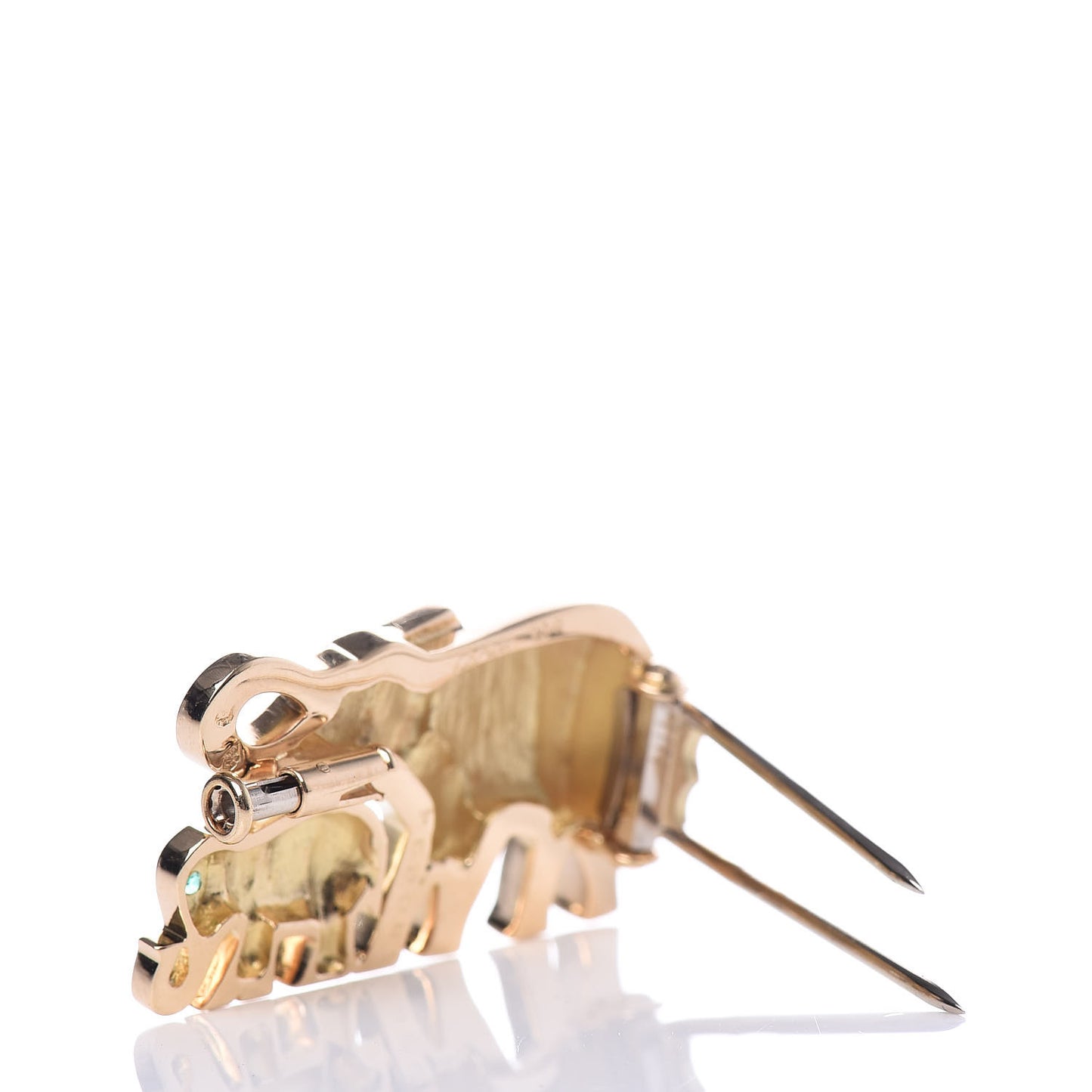 18K Yellow Gold Emerald Elephant Pin Brooch