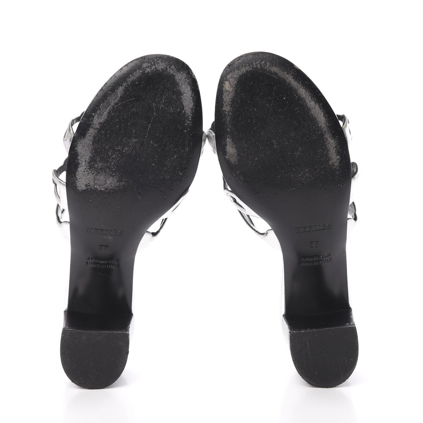 Metallic Calfskin Tandem Sandals 38 Gris Argente