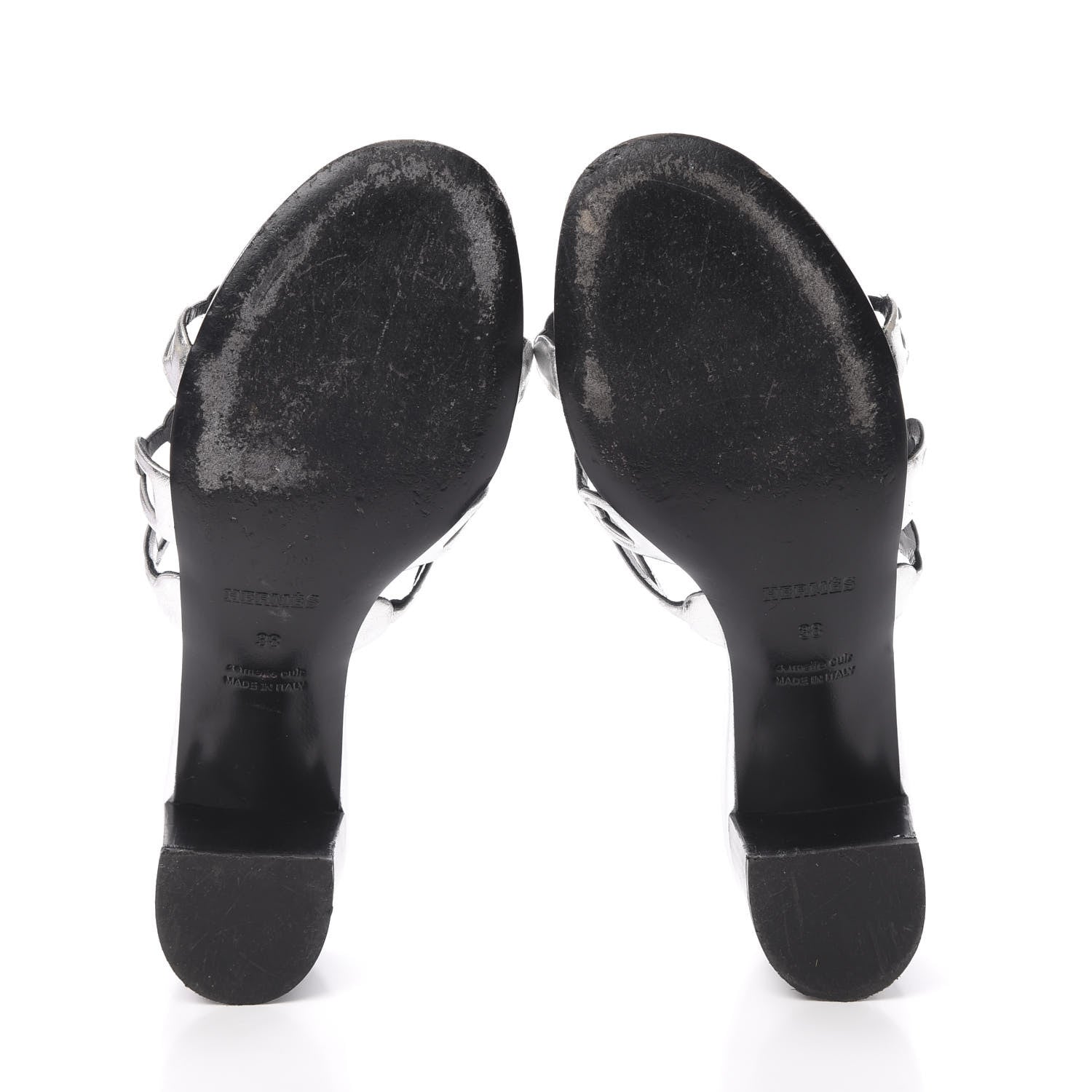 Hermes Metallic Calfskin Tandem Sandals 38 Gris Argente 5 of 15