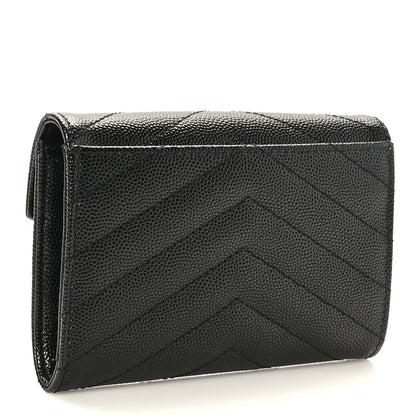 Saint Laurent Grain De Poudre Matelasse Chevron Small Monogram Envelope Wallet Black 3 of 7
