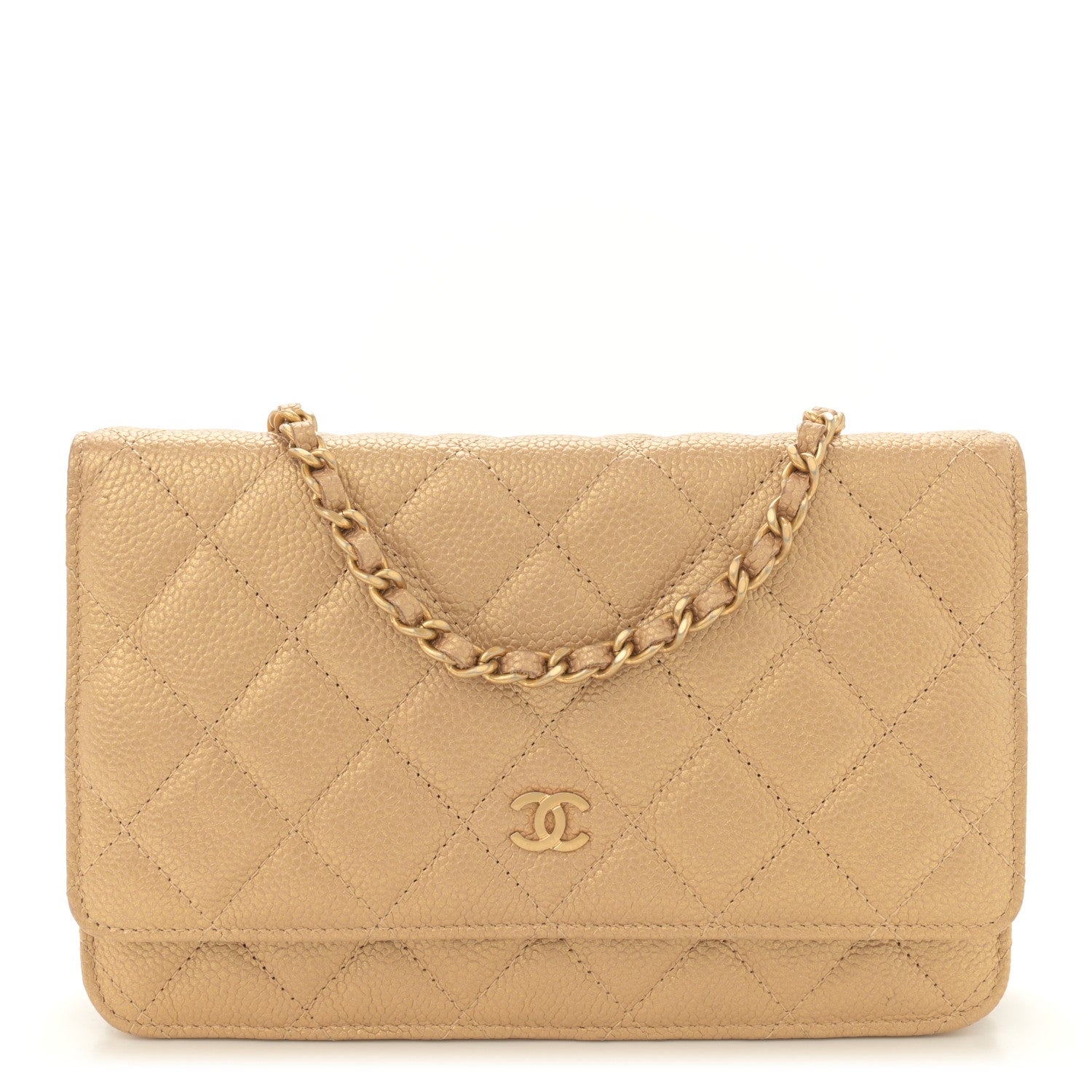 Chanel Pearly Caviar Quilted Wallet On Chain WOC Gold 1 of 11