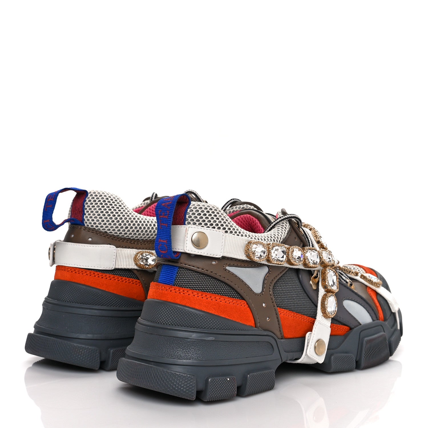 Gucci X SEGA Mesh Canvas Calfskin Removable Crystals Flashtrek Sneakers 9 White Box Pink Ardesia Loess 4 of 11