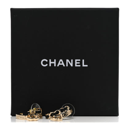 Chanel Metal Lambskin CC Chain Hoop Earrings Gold Black 7 of 7