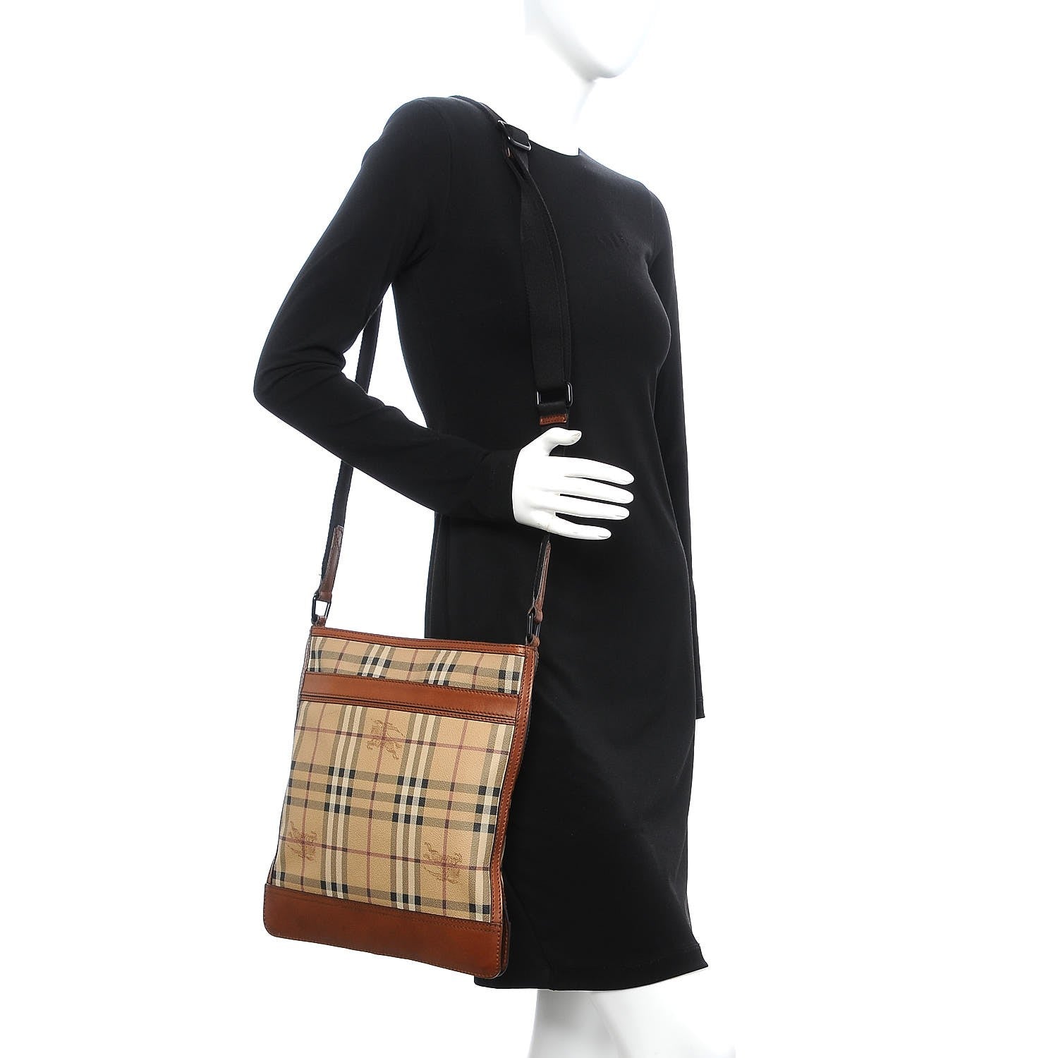 Burberry Haymarket Check Flat Crossbody Messenger Bag Tan 2 of 13
