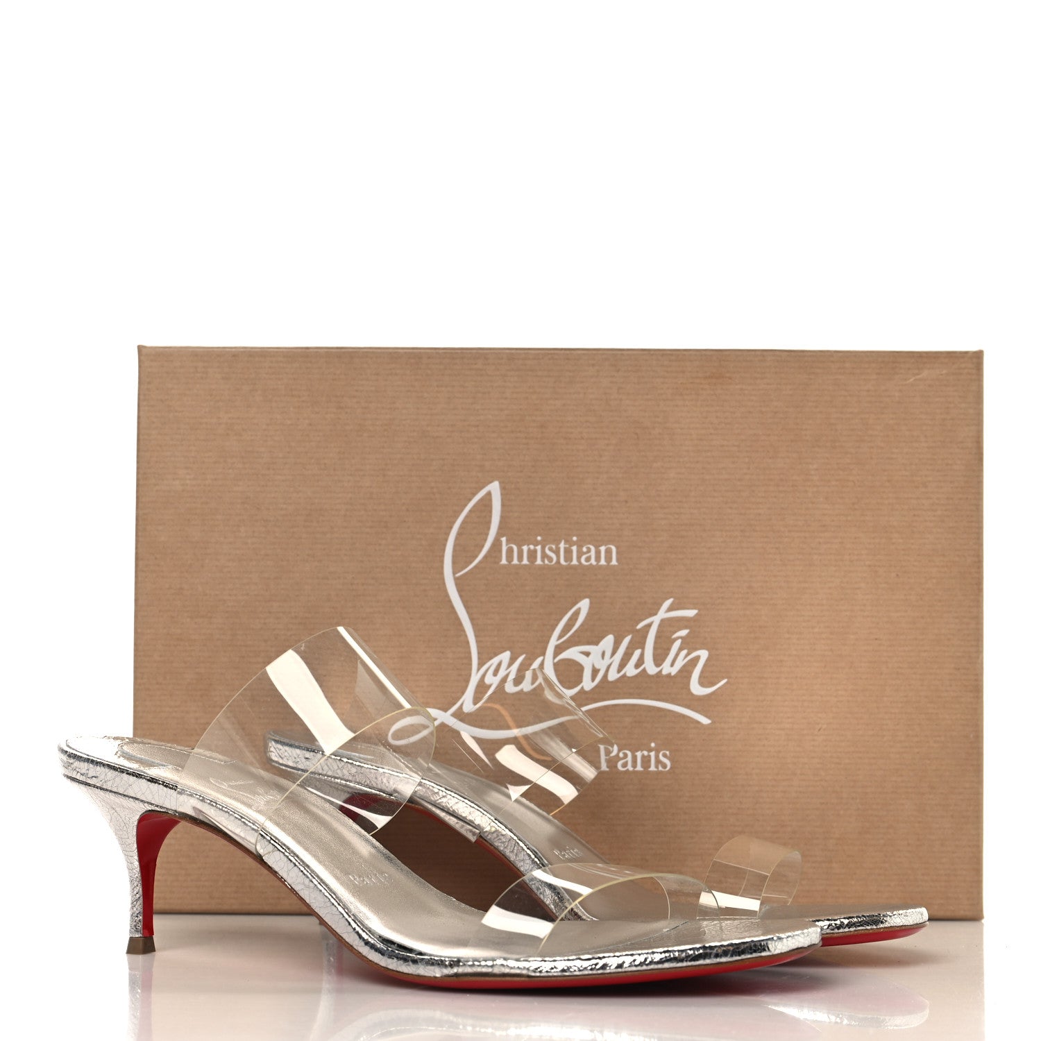 Christian Louboutin Laminated Vint Calfskin PVC Just Nothing 55 Slide Sandals 40 Silver 18 of 18