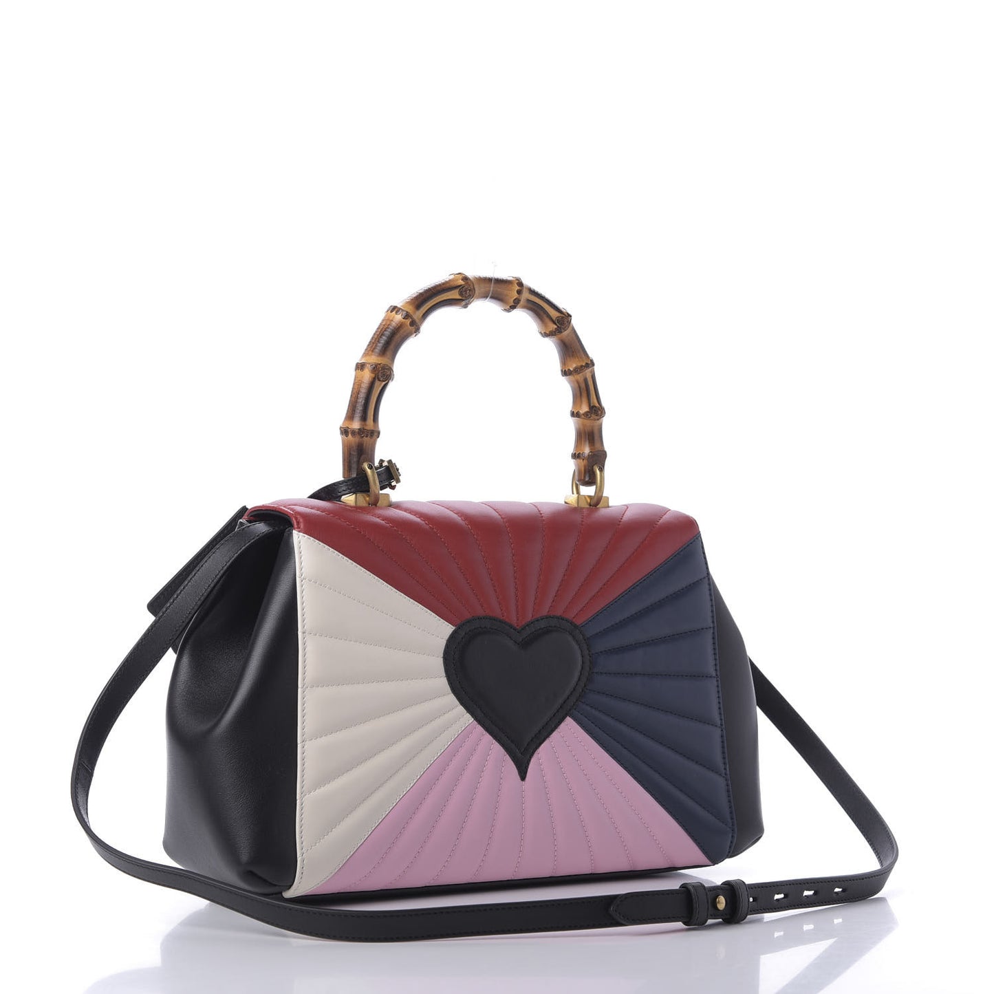 Calfskin Bamboo Trapuntata Queen Margaret Top Handle Bag Blue Agata Hibiscus Red Mystic White Sugar Pink