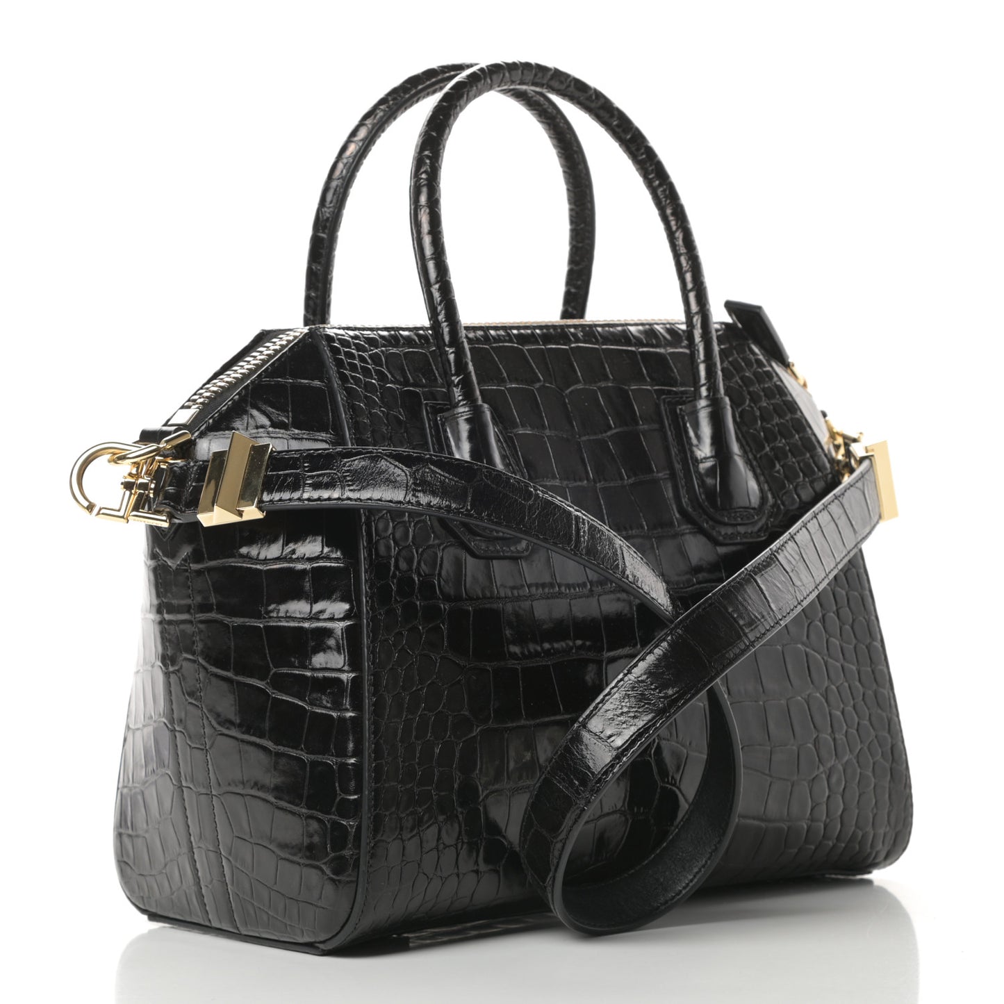 Calfskin Crocodile Embossed Small Antigona Black