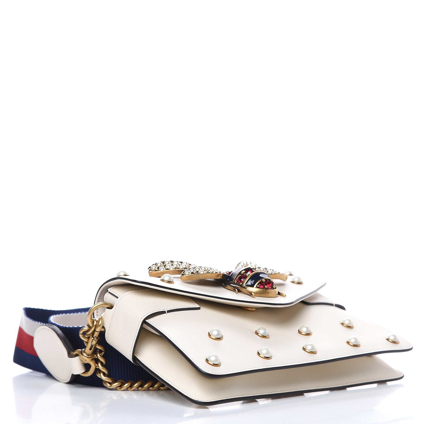 Nappa Pearl Studded Mini Queen Margaret Broadway Shoulder Bag Mystic White