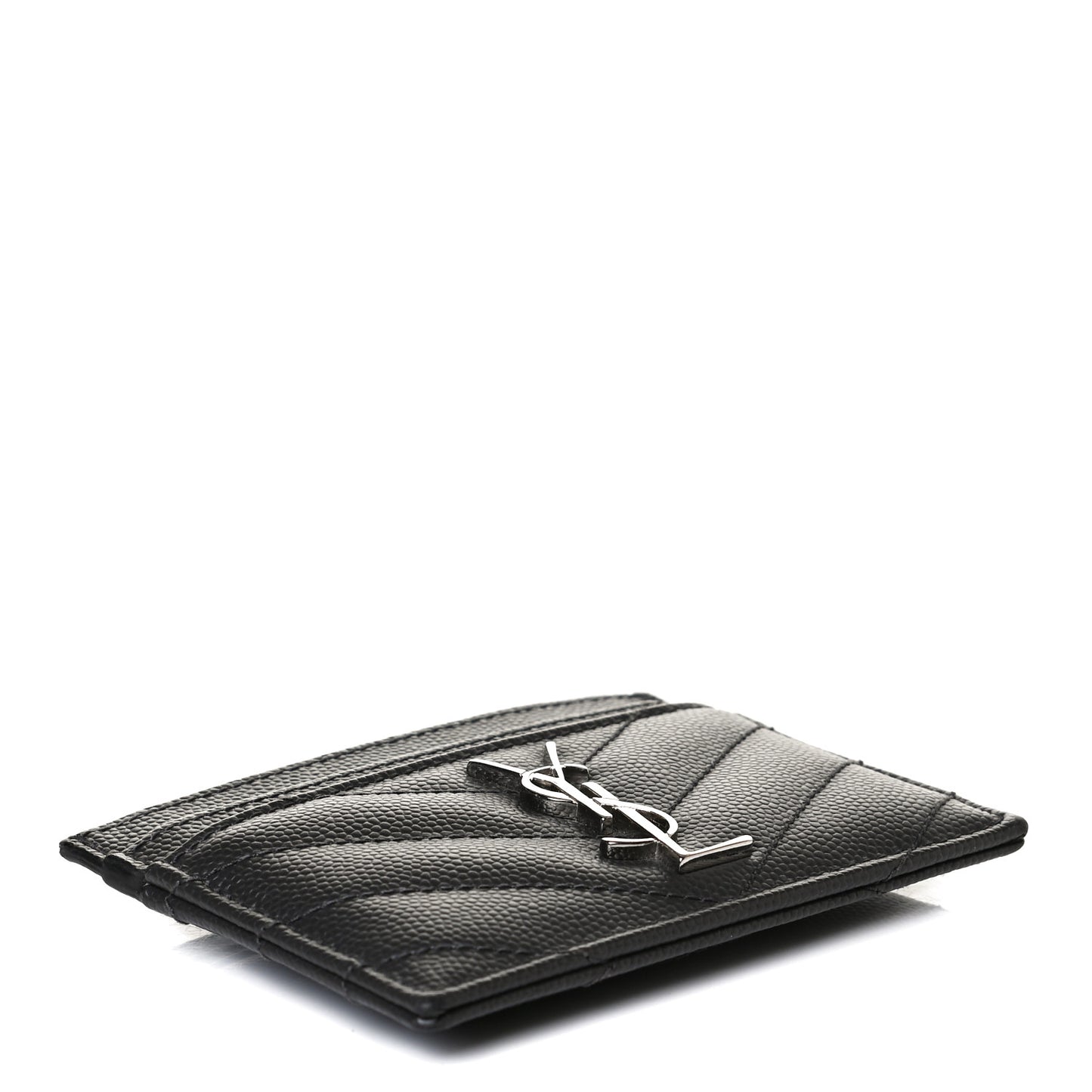Grain De Poudre Matelasse Chevron Monogram Credit Card Case Black
