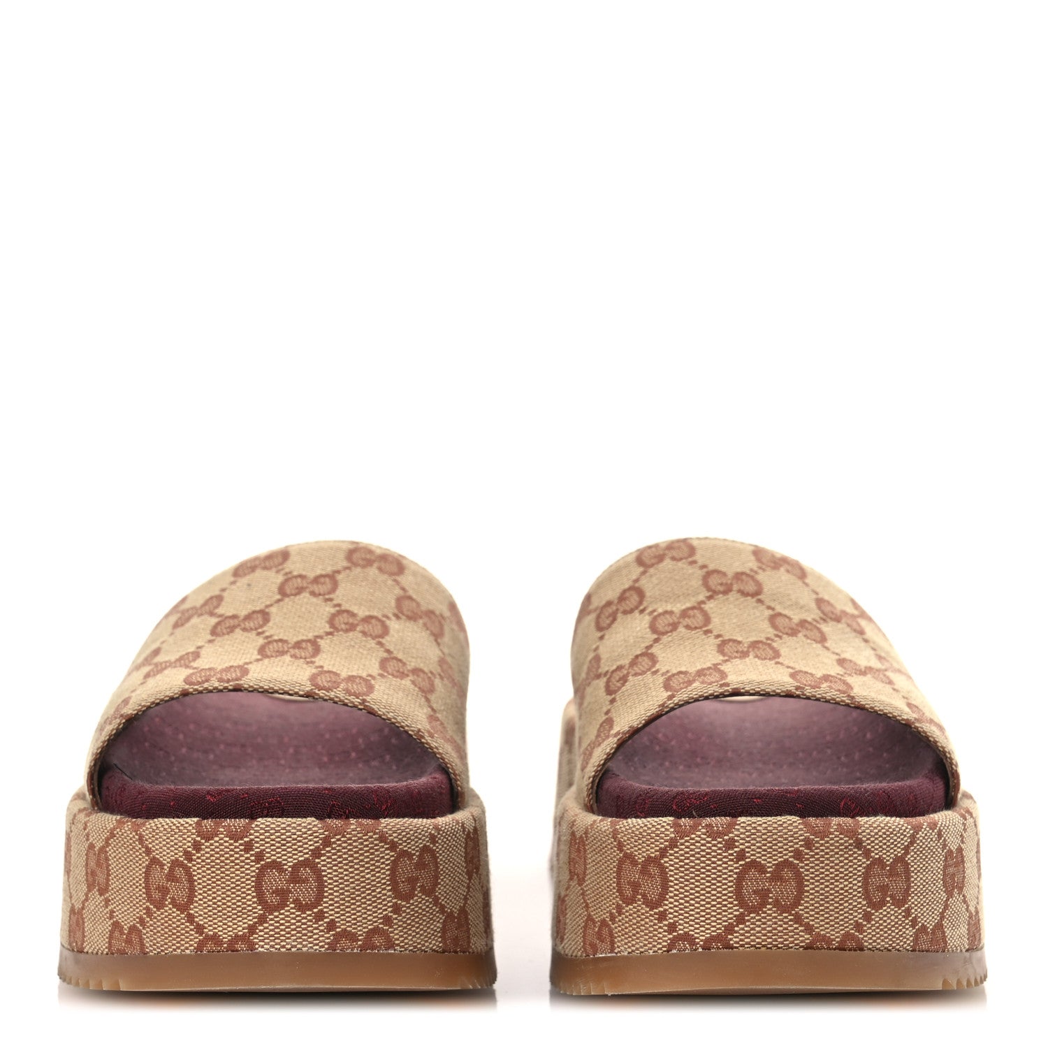 Gucci Canvas GG Monogram Angelina Platform Slide Sandals 37.5 Beige Ruggine 3 of 12
