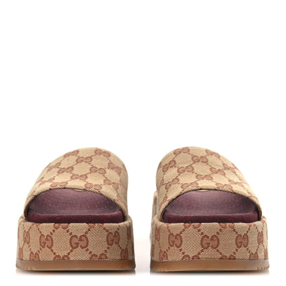 Gucci Canvas GG Monogram Angelina Platform Slide Sandals 37.5 Beige Ruggine 3 of 12