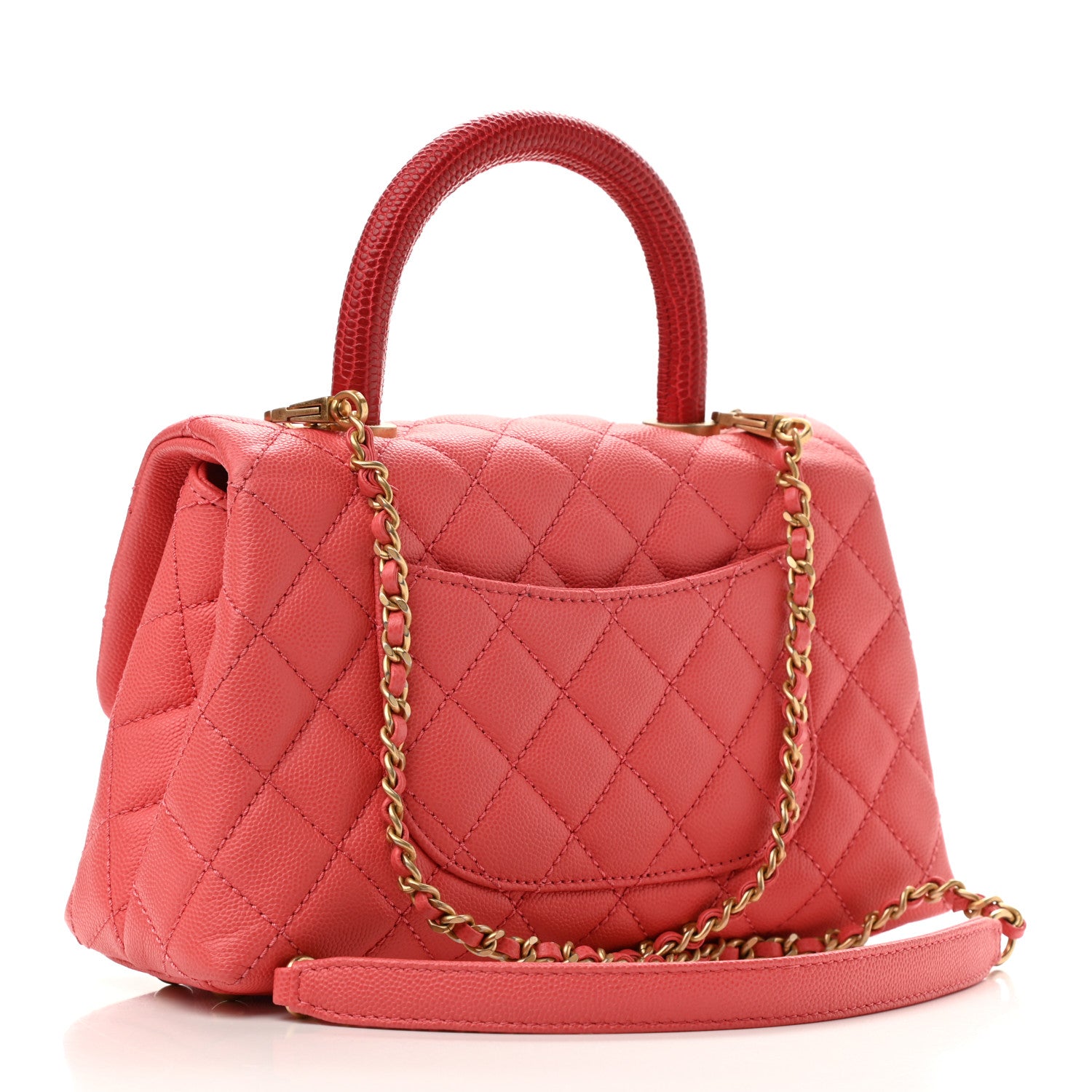 Chanel Caviar Lizard Embossed Quilted Mini Coco Handle Flap Pink 3 of 15