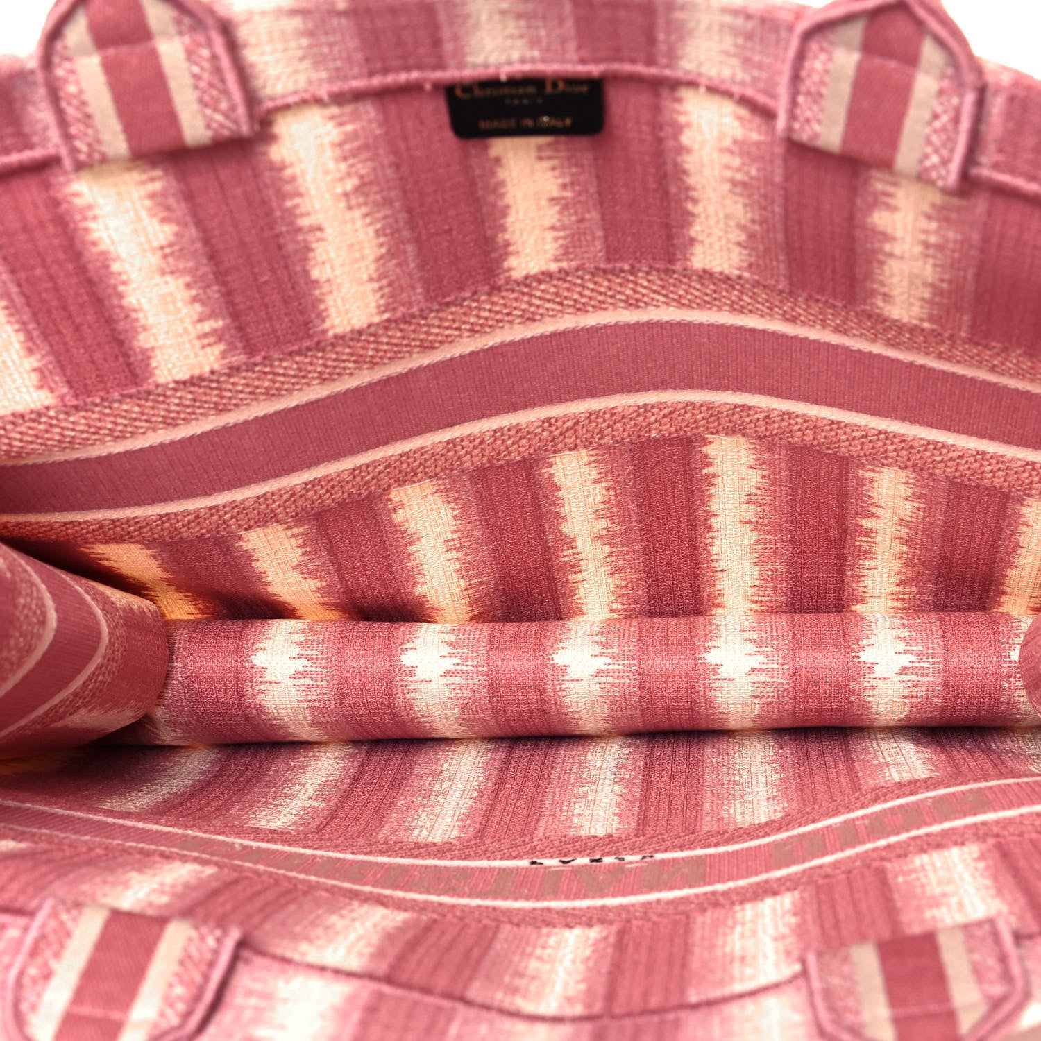 Christian Dior Canvas Embroidered Large Striped Book Tote Pink 4 of 10