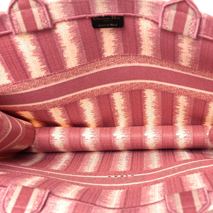 Christian Dior Canvas Embroidered Large Striped Book Tote Pink 4 of 10