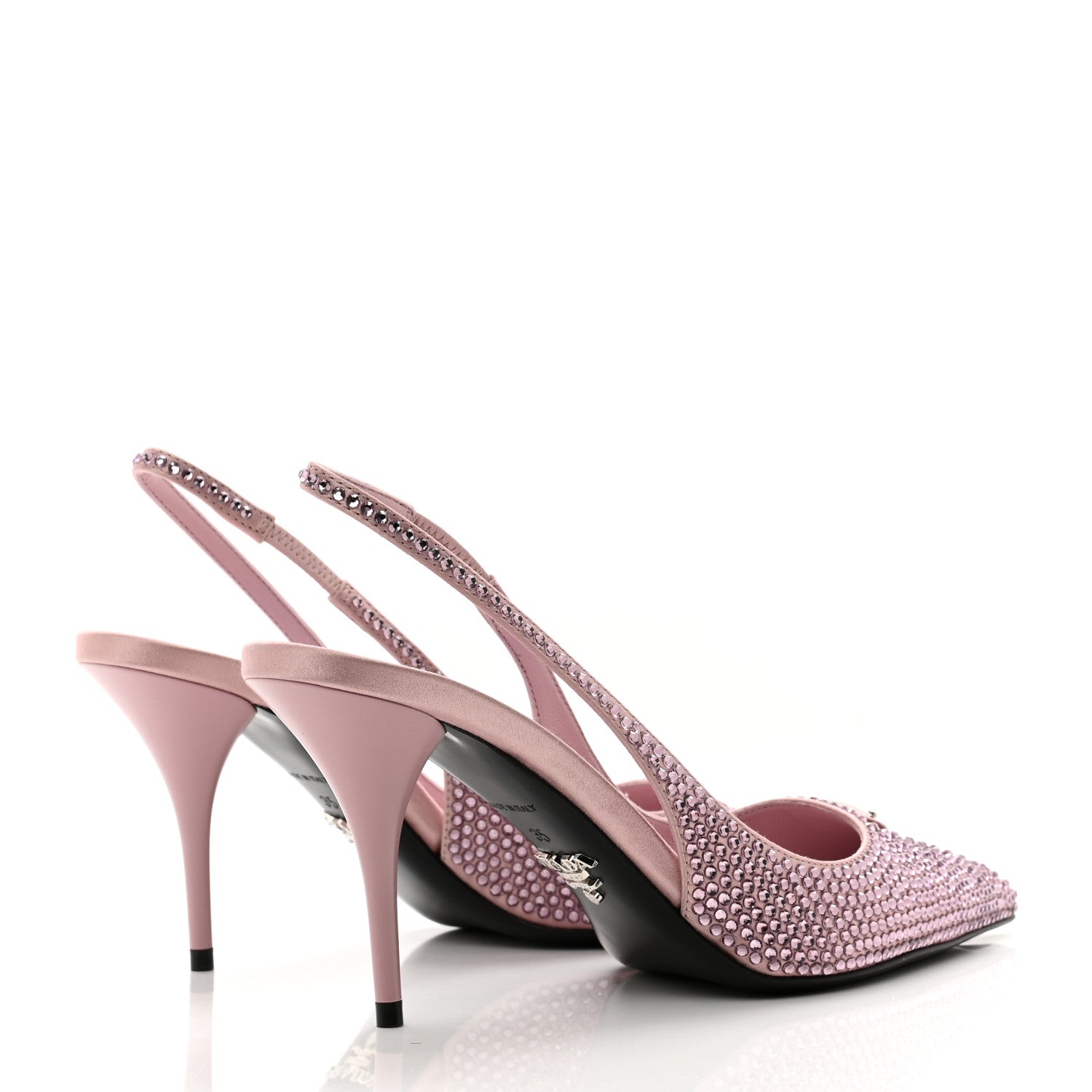Prada Satin Crystal Triangle Logo 85mm Slingback Pumps 35 Alabastro 4 of 8