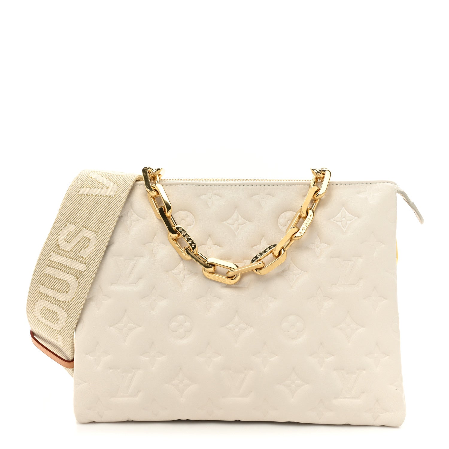 Louis Vuitton Lambskin Embossed Monogram Coussin PM Cream 1 of 12