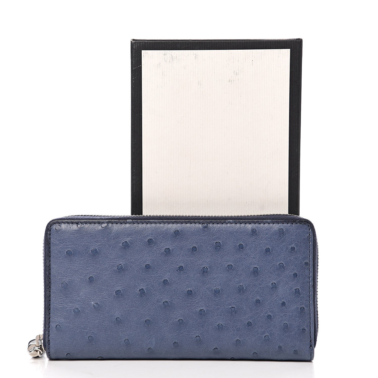 Gucci Ostrich Bamboo Zip Around Wallet Blue 6 of 6