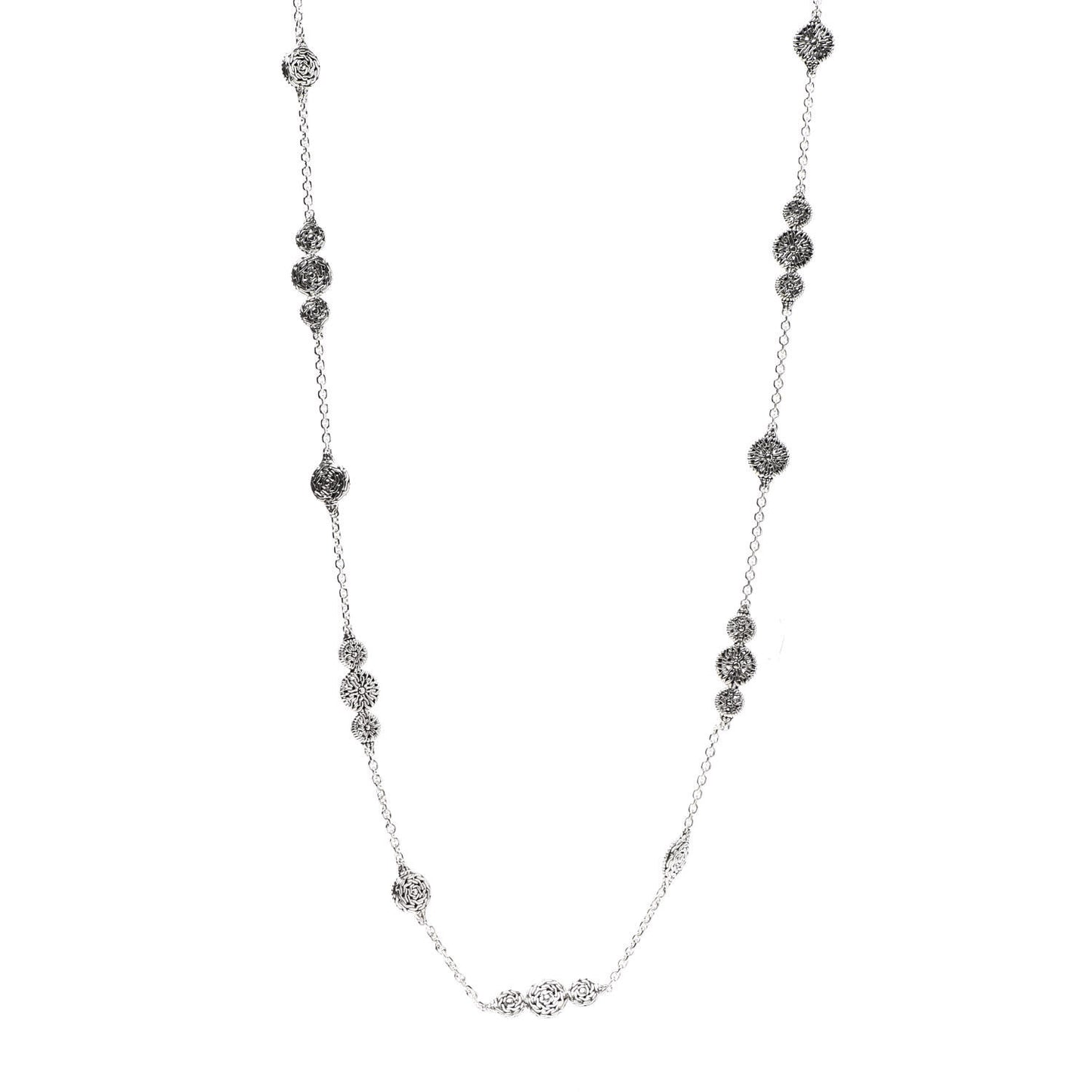 Sterling Silver Classic Chain Carved Triple Circle Necklace