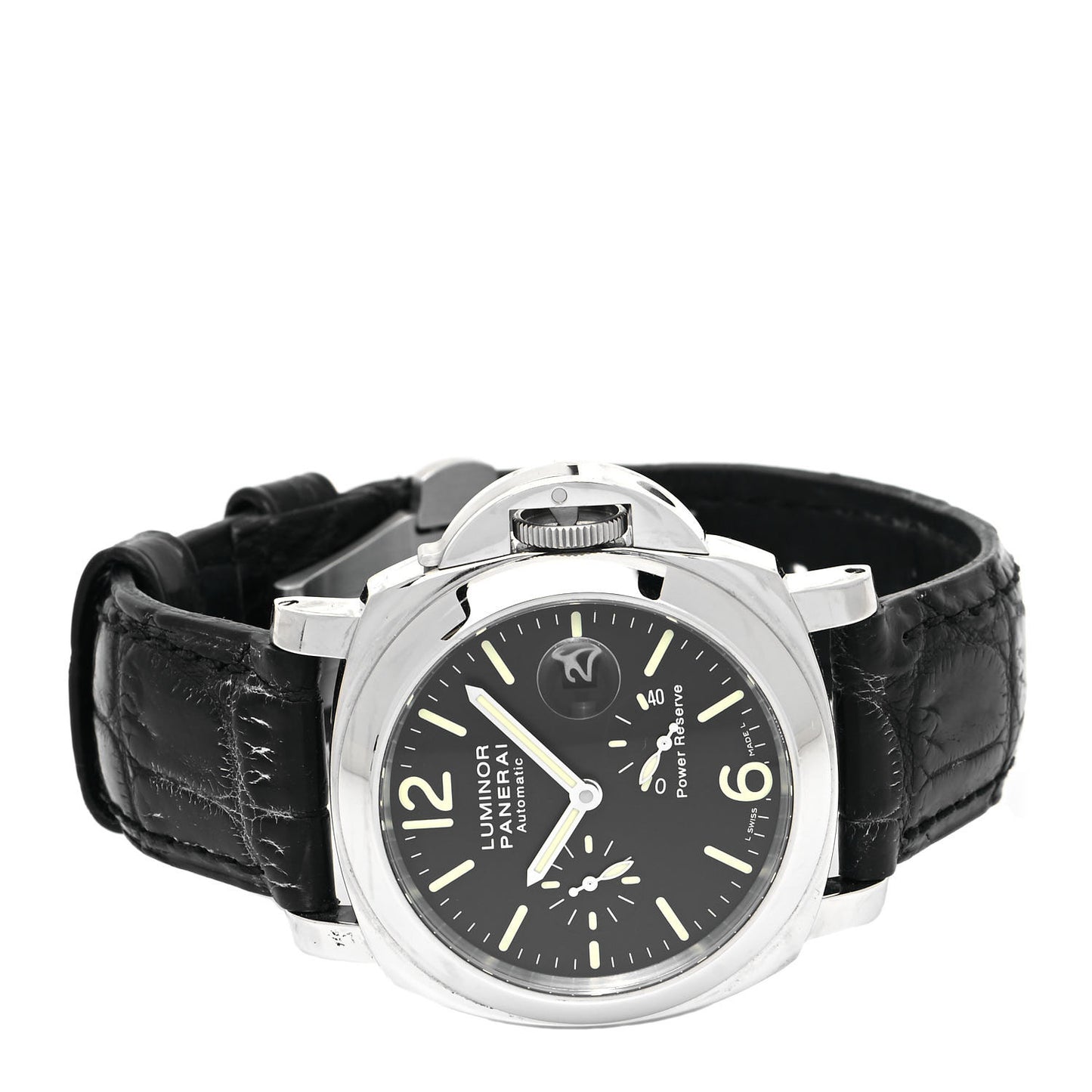 Stainless Steel Alligator 44mm Luminor 3 Day Power Reserve Automatic Watch Black PAM00090