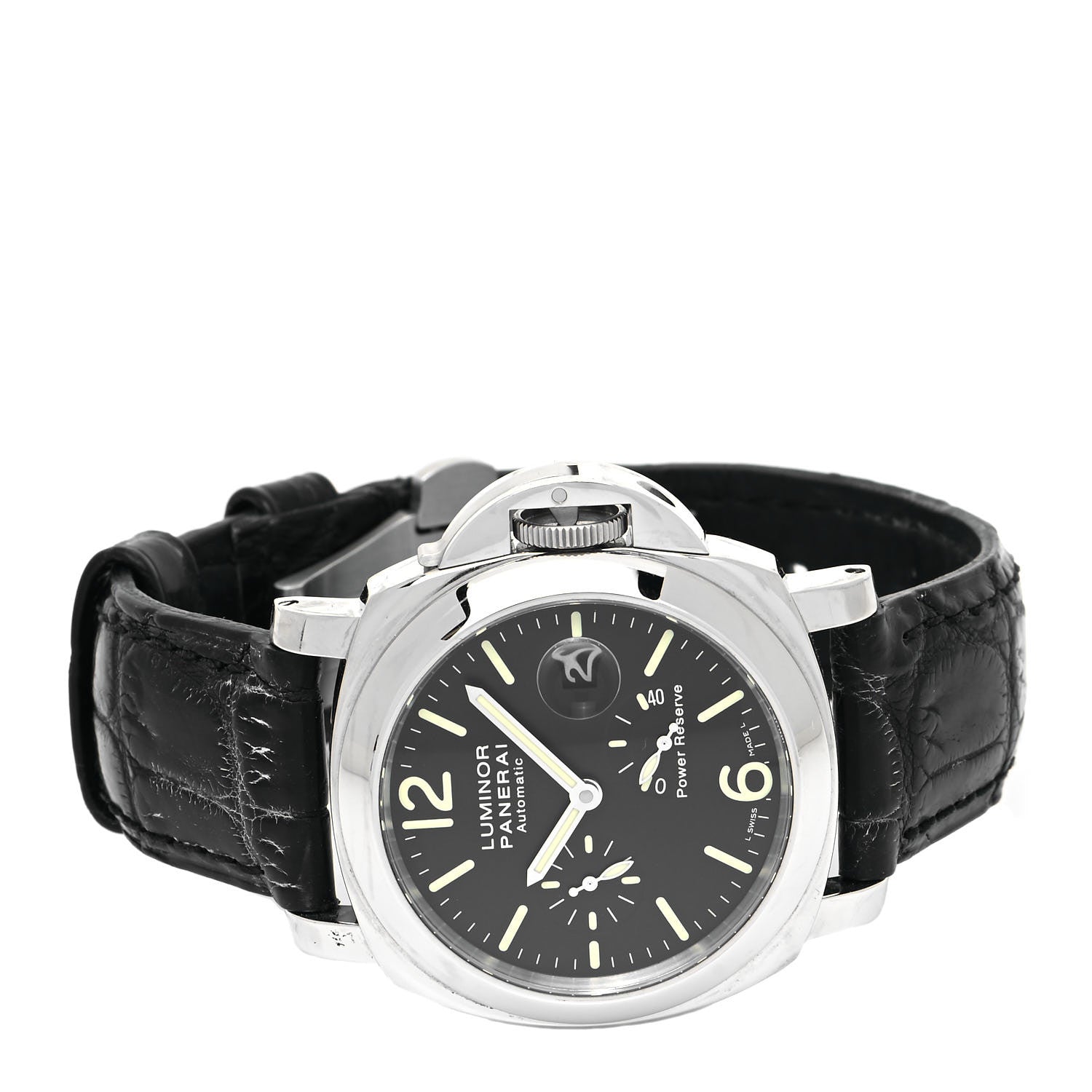 Panerai Stainless Steel Alligator 44mm Luminor 3 Day Power Reserve Automatic Watch Black PAM00090 2 of 5