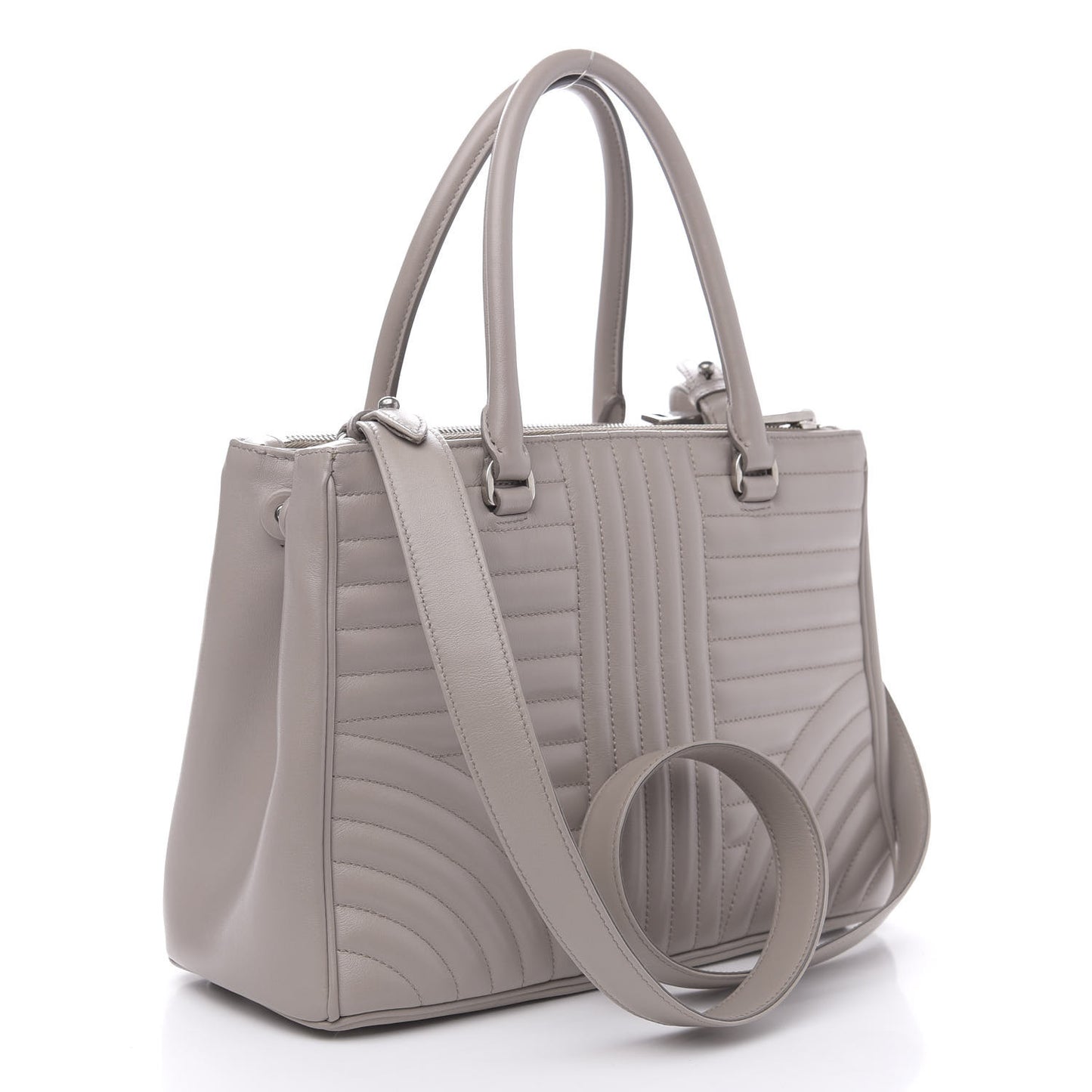 Soft Calfskin Impunture Diagramme Double Zip Tote Pomice