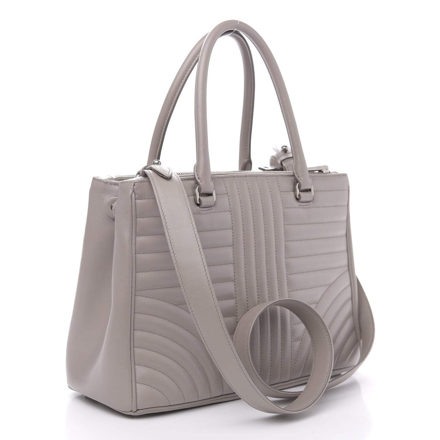 Prada Soft Calfskin Impunture Diagramme Double Zip Tote Pomice 3 of 10