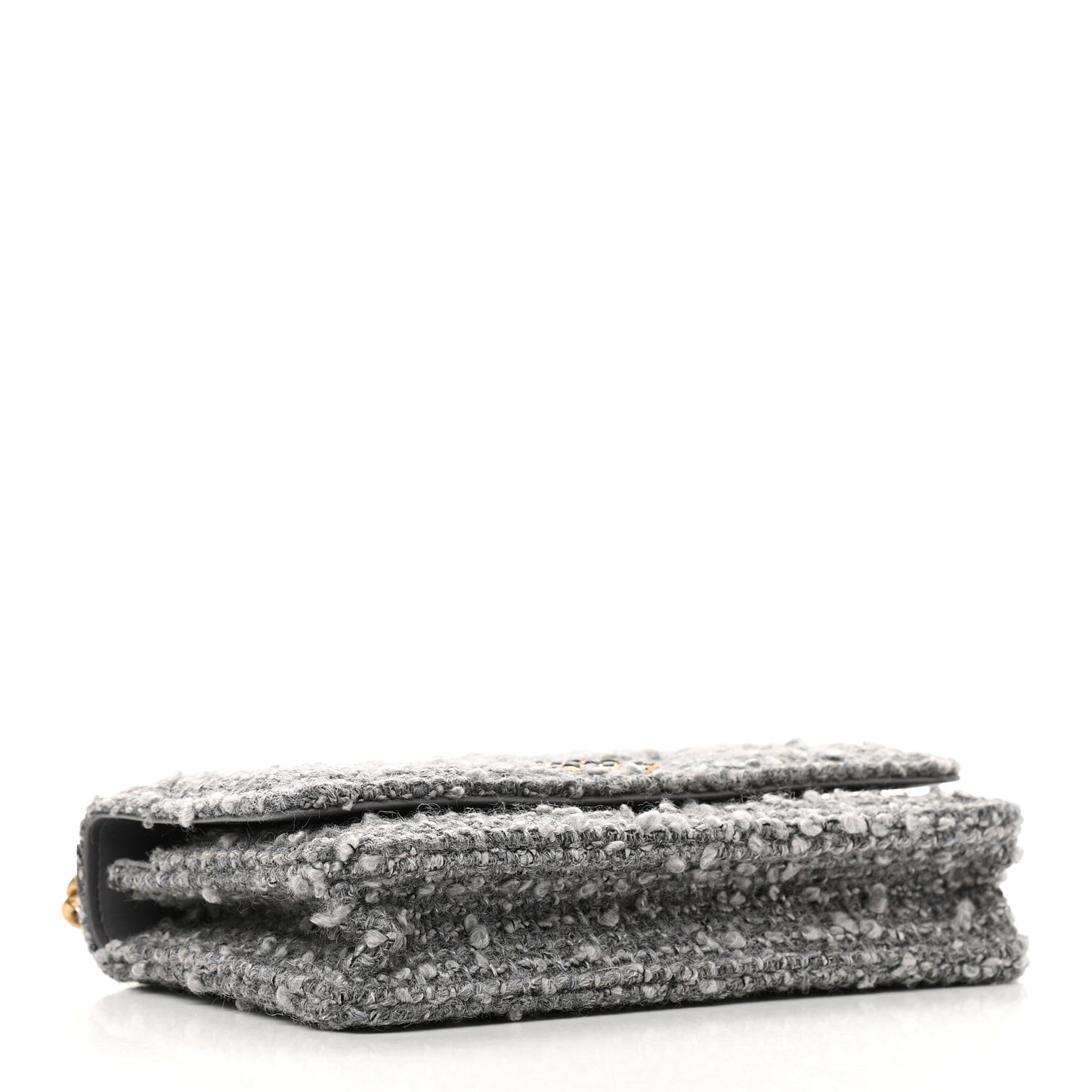 Wool Tweed Lambskin Quilted Chanel 19 Wallet On Chain WOC Grey