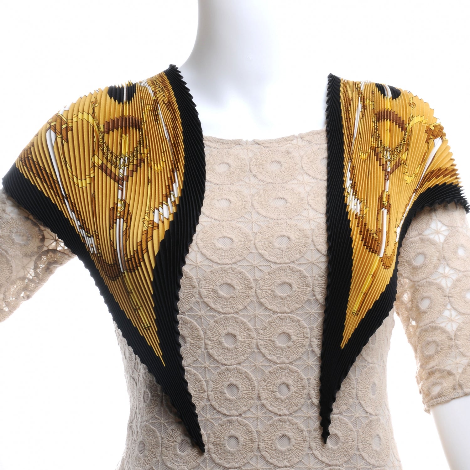 Hermes Silk Plisse Eperon D Or Scarf 90 Black Gold 4 of 6