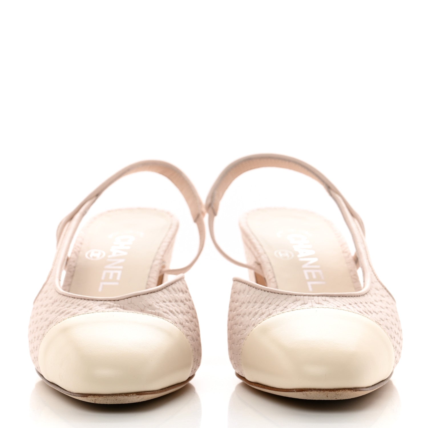 Chanel Woven Plastic Lambskin Cap Toe CC Slingback Pumps 36 Light Pink 2 of 9