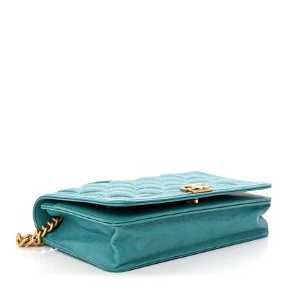 Chanel Caviar Quilted Boy Wallet On Chain WOC Light Blue 4 of 13