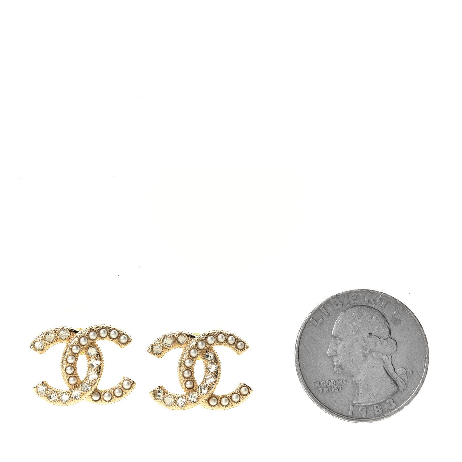 Chanel Crystal Pearl CC Earrings Gold 2 of 3