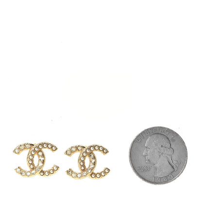 Chanel Crystal Pearl CC Earrings Gold 2 of 3