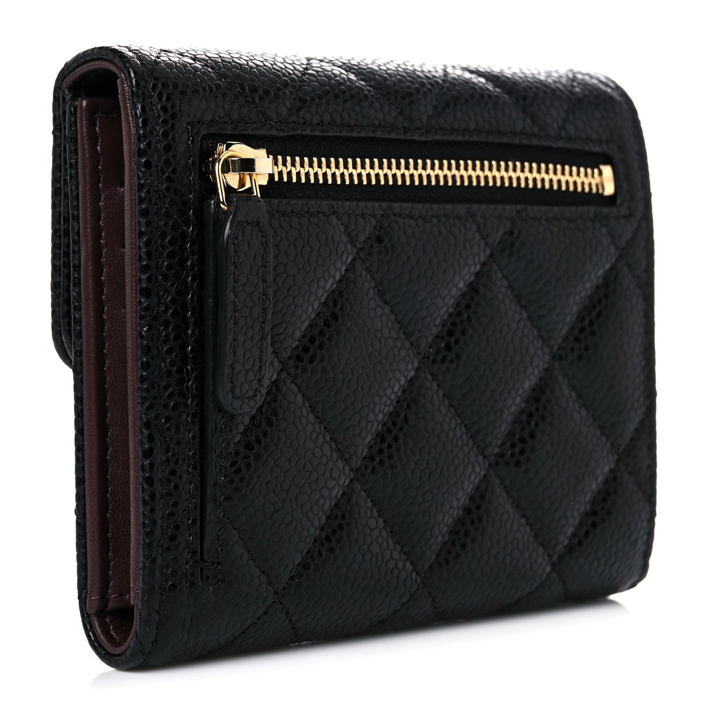 Caviar Quilted Compact Flap Wallet Black