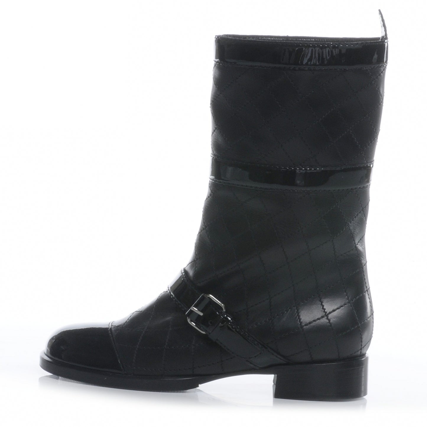 Leather Quilted Cap Toe Boots 38 Black