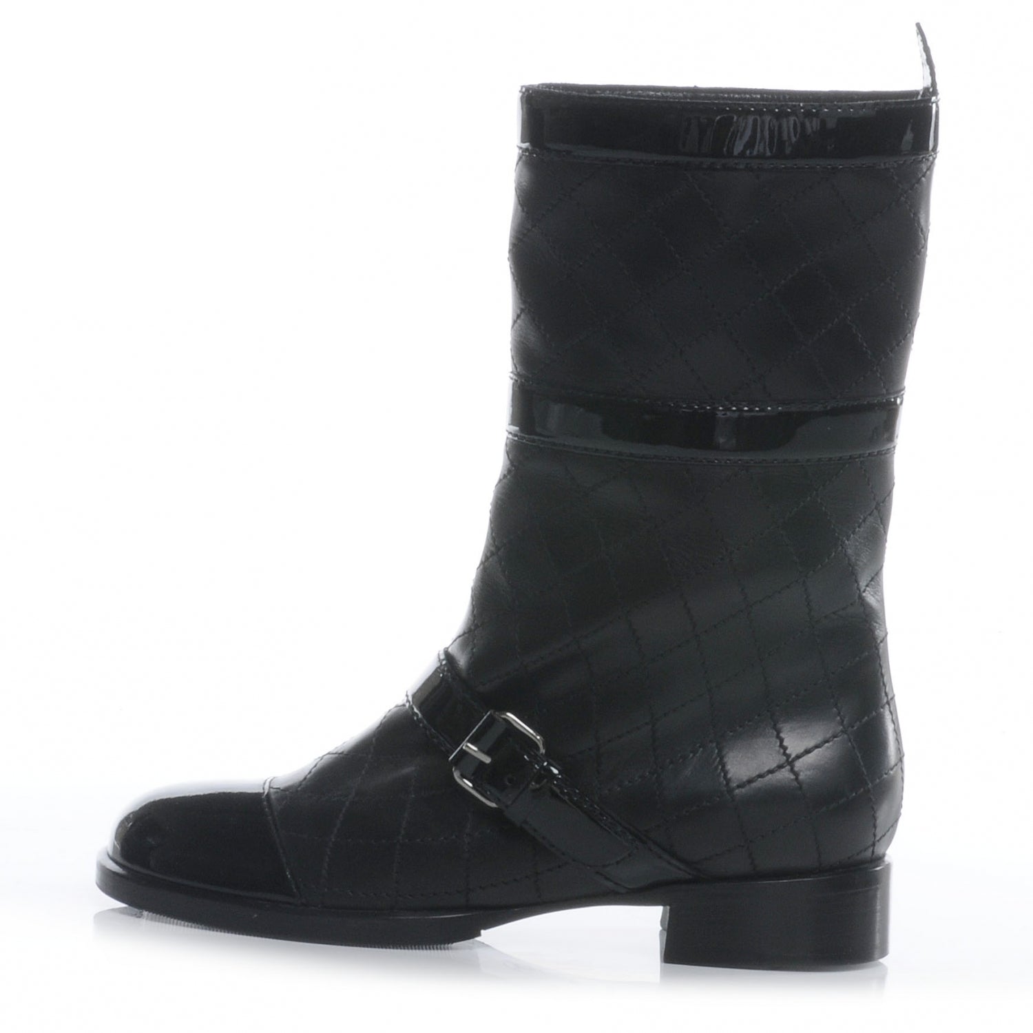 Chanel Leather Quilted Cap Toe Boots 38 Black 1 of 6