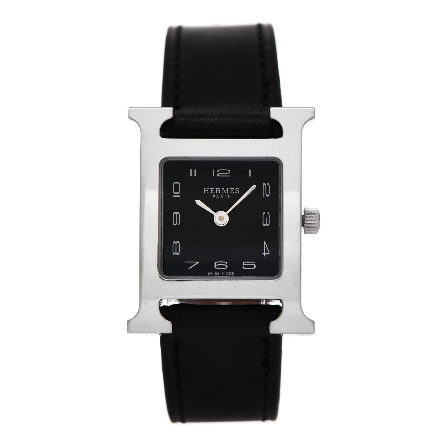 Hermes Stainless Steel Barenia 21mm Heure H Hour Quartz Watch Noir 1 of 4