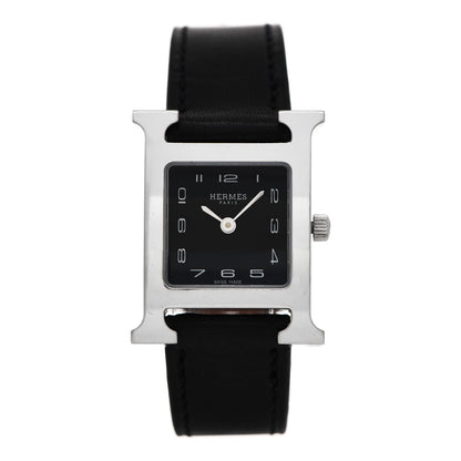 Hermes Stainless Steel Barenia 21mm Heure H Hour Quartz Watch Noir 1 of 4