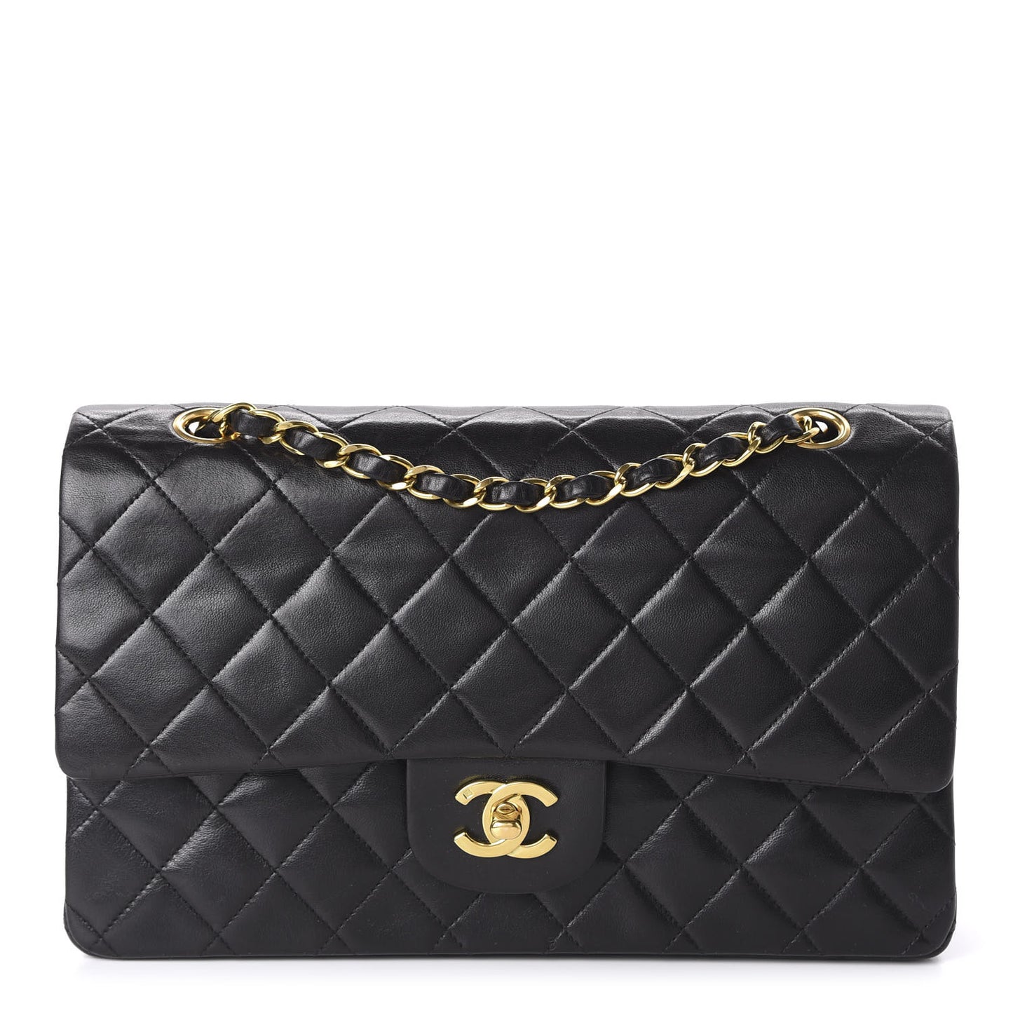 Lambskin Quilted Medium Double Flap Black