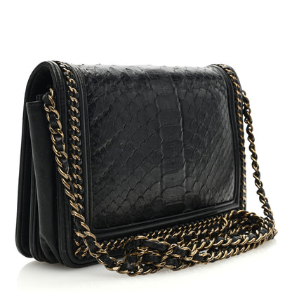 Chanel Snakeskin Calfskin Chain Around Boy Wallet On Chain WOC Black 3 of 10
