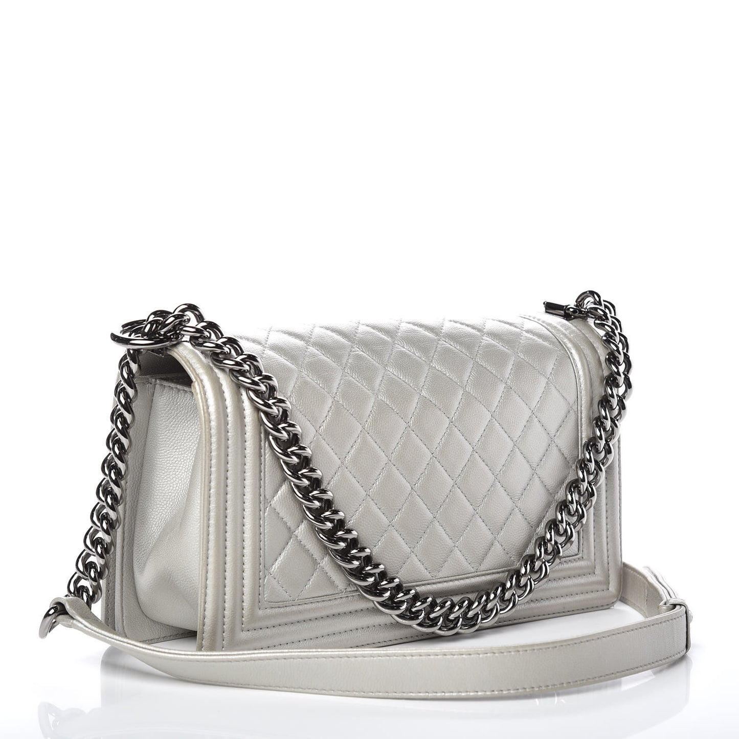 Metallic Caviar Quilted Medium Boy Flap Silver