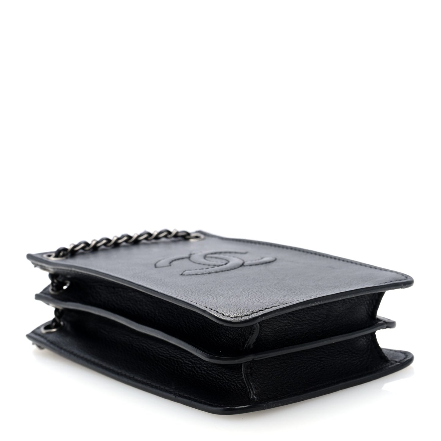 Calfskin CC Phone Holder Crossbody Black