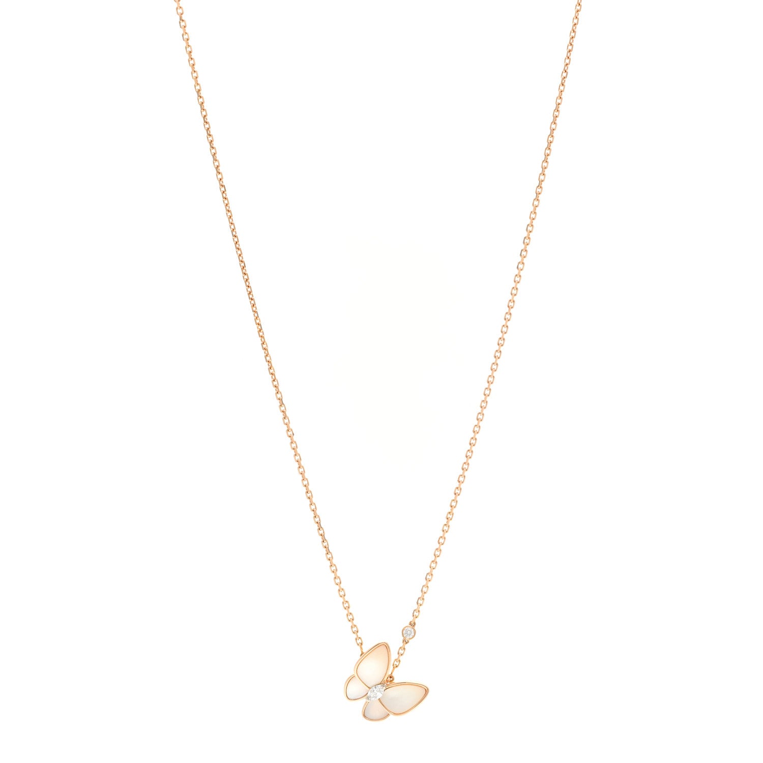 Van Cleef & Arpels 18K Rose Gold Diamond Mother of Pearl Two Butterfly Pendant Necklace 1 of 6