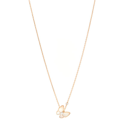 Van Cleef & Arpels 18K Rose Gold Diamond Mother of Pearl Two Butterfly Pendant Necklace 1 of 6