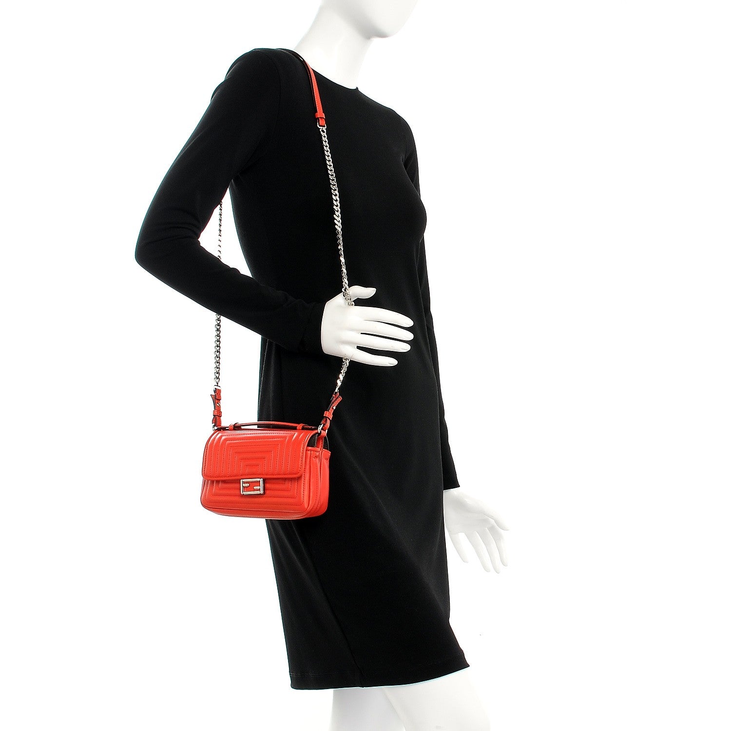 Fendi Shiny Nappa Trapuntata Micro Double Baguette Papavero 2 of 9