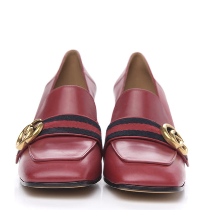 Gucci Calfskin Web Peyton Loafer Pumps 38 Hibiscus Red 2 of 9