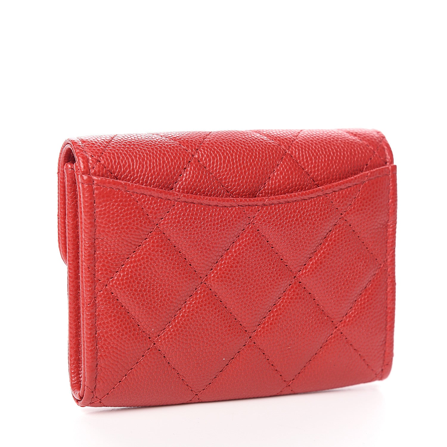 Chanel Caviar Quilted Flap Card Holder Wallet Red 2 of 8