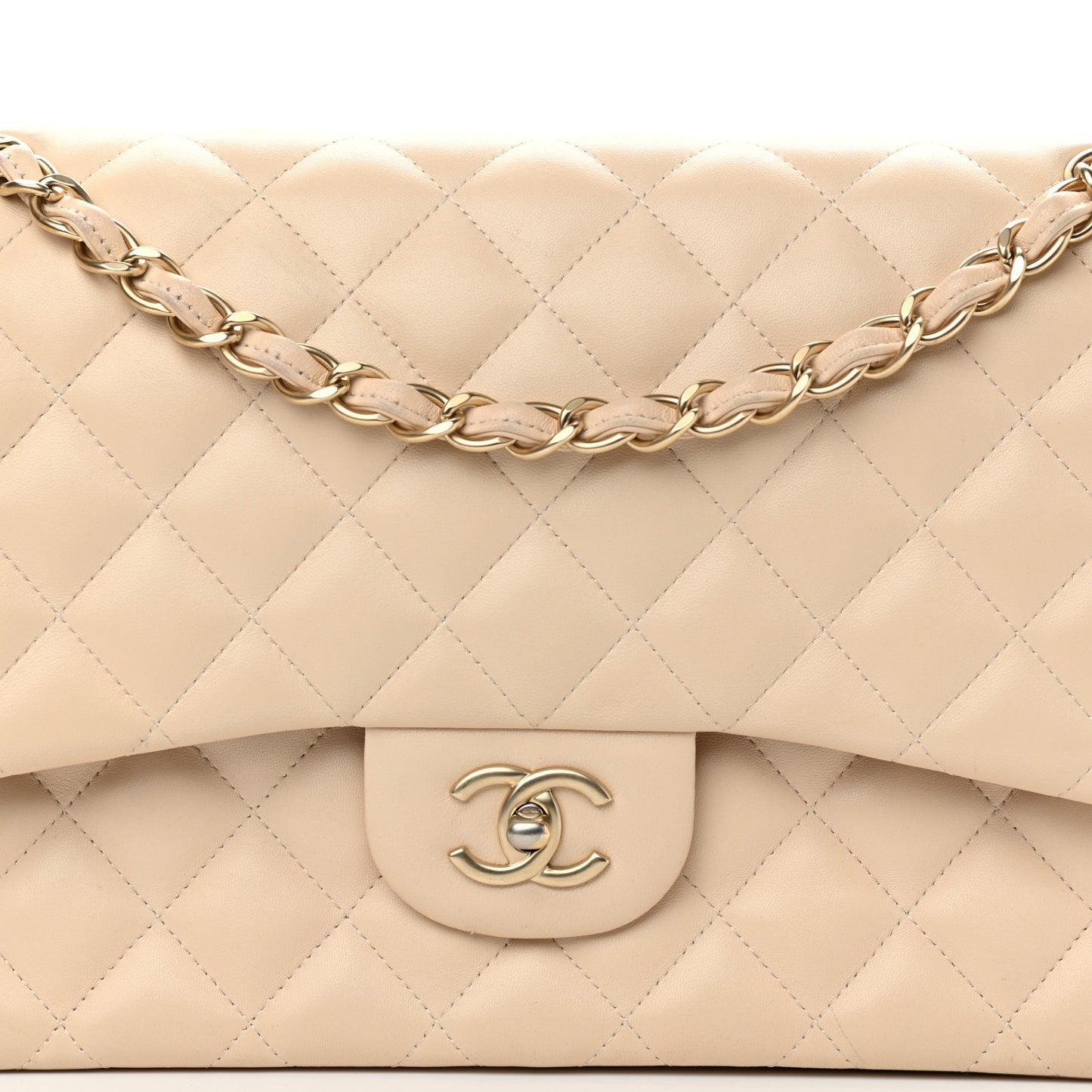 Lambskin Quilted Jumbo Double Flap Beige Clair