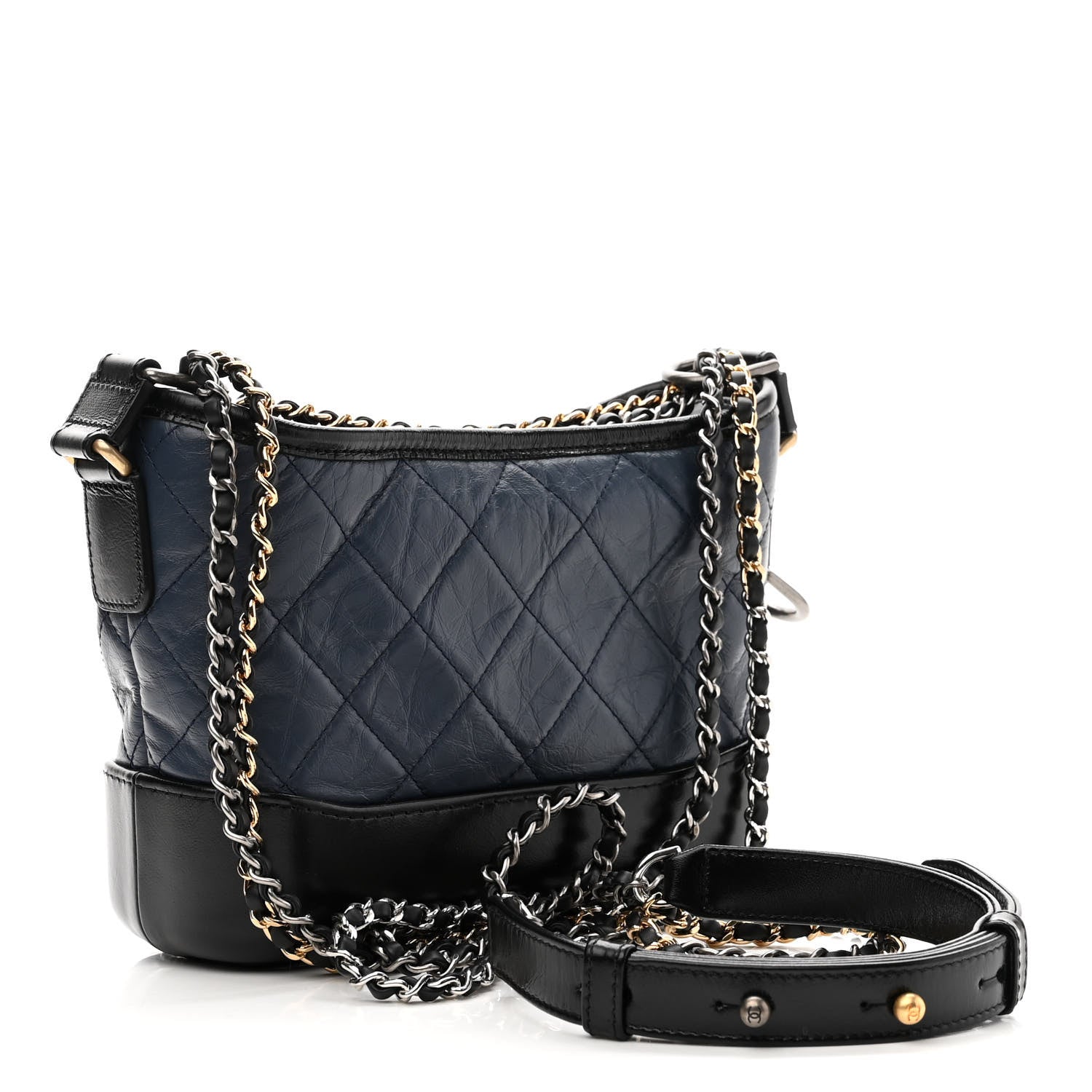 Chanel Aged Calfskin Quilted Small Gabrielle Hobo Navy Black 3 of 11